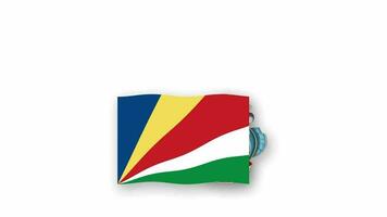 seychelles animado vídeo levantando a bandeira e emblema, introdução do a nome país Alto resolução. video