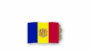 Andorra geanimeerd video verhogen de vlag en embleem, invoering van de naam land hoog oplossing.