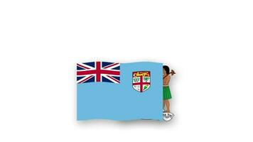 Fiji animado vídeo levantamiento el bandera y emblema, Introducción de el nombre país alto resolución. video