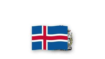 Iceland animated video raising the flag and Emblem, introduction of the name country high Resolution.