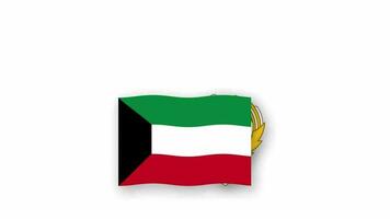 Kuwait animado vídeo levantamiento el bandera y emblema, Introducción de el nombre país alto resolución. video