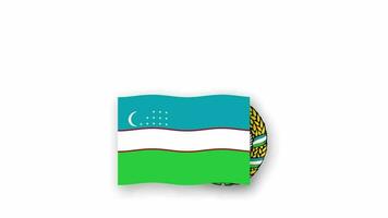 uzbequistão animado vídeo levantando a bandeira e emblema, introdução do a nome país Alto resolução. video