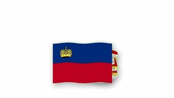 Liechtenstein animado vídeo levantamiento el bandera y emblema, Introducción de el nombre país alto resolución. video