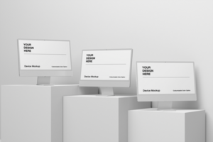 Editable computer mockup on modern minimal background. psd