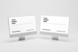 Computer mockup set on modern background and realistic scene psd