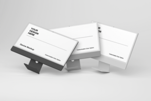 Computer mockup with shadow background and realistic scene psd