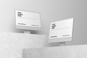 Computer mockup with realistic mockup scene with high detail psd