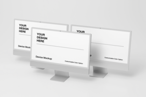 Computer display mockup with realistic scene and minimal background psd