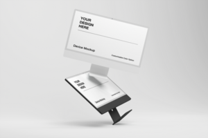 Computer mockup design with minimalist shadow background psd