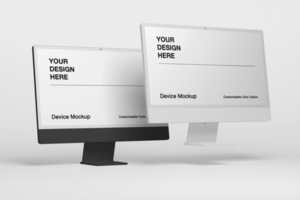 3d computer mockup with white screen and minimal background psd