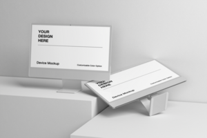 Customizable computer mockup on minimalist modern background psd