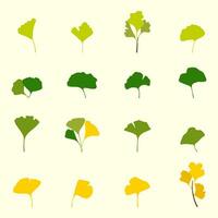 dibujos animados plano verde y amarillo gingko biloba hojas. naturaleza eco orgánico icono vector