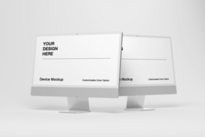 3d computer mockup with white screen and minimal background psd