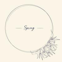 Elegant round frame with with tulips . Copy space. Vector clip art.