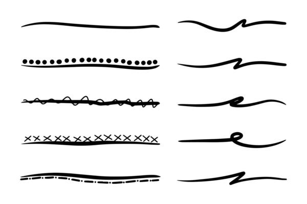 Vector set of hand drawn underline.