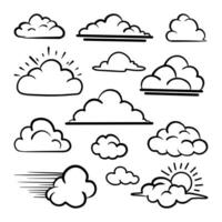 conjunto de garabatos de nubes, ilustración vectorial. vector