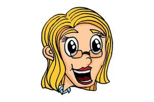 Smiling Blonde Female use glasses Caricature Cartoon Characters vector