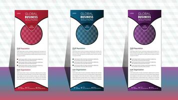 set of colorful banners. Roll up banner template. layout corporate roll up banner signage standee template. professional corporate roll up banner design vector