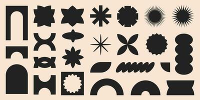 Vector set of abstract geometric shapes. Black brutal contemporary icons. Various geometric figures. Bauhaus memphis design.