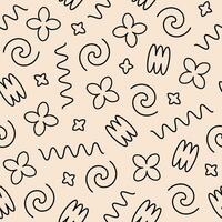 Abstract seamless pattern of linear doodles shapes. Creative background with trendy basic shapes. Vector illustration
