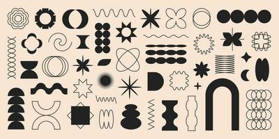 Vector set of abstract geometric shapes. Black brutal contemporary icons. Various geometric figures. Bauhaus memphis design.