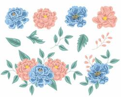 Hand Drawn Blue and Pink Rose vector