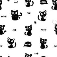 Cute seamless pattern with cat. Cute funny pets. Cat with mouse, heart and a balloon. vector