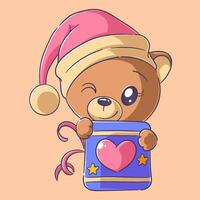 Cute bear wearing head warmer vector