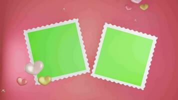 dia dos namorados dia venda luxo branco quadro, Armação croma chave com coração e Rosa fundo 3d ilustração esvaziar exibição cena video