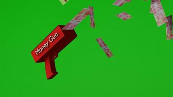 Rupiah money rain with money gun green screen or chroma key 4k full high resolution video