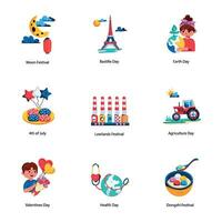 Bundle of Global Events Flat Icons vector