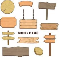 set of wooden plank design element vector