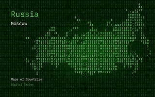 Russia Green Map Shown in Binary Code Pattern. Matrix numbers, zero, one. World Countries Vector Maps. Digital Series