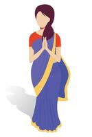 Indian lady in saree greetings namaste vector