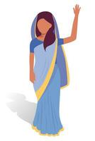 Indian women politician waving hand in Saari. vector