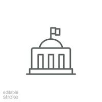 City hall building icon. Simple outline style. Municipal, hall town, embassy, council, government concept. Thin line symbol. Vector illustration isolated. Editable stroke.