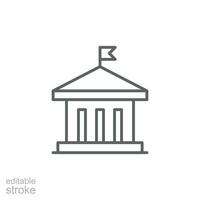 City hall building icon. Simple outline style. Municipal, hall town, embassy, council, government concept. Thin line symbol. Vector illustration isolated. Editable stroke.