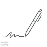 Pen, write icon. Simple outline style. Signature pen, paper, ink, sign, pencil, tool, education concept. Thin line symbol. Vector illustration isolated. Editable stroke.