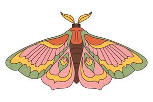 Groovy butterfly. Hippie 60s 70s retro style. Yellow, pink green colors. vector