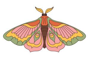 Groovy butterfly. Hippie 60s 70s retro style. Yellow, pink green colors. vector