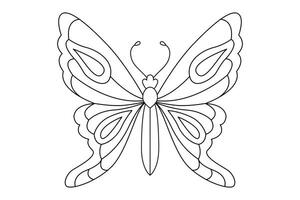 Butterfly black white isolated sketch illustration. Coloring page for kids and adults. vector