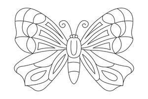 Butterfly black white isolated sketch illustration. Coloring page for kids and adults. vector