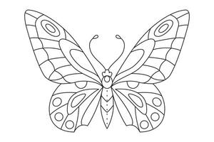 Butterfly black white isolated sketch illustration. Coloring page for kids and adults. vector