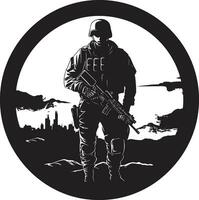 Vigilant Protector Vector Armyman Black Icon Combat Ready Guardian Armed Soldier Emblem in Black