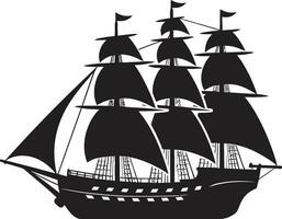 Nautical Antiquity Black Ship Logo Icon Weathered Seafarer Vector Ship Design