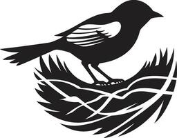 Winged Craftsman Vector Nest Emblem Aerial Nesting Black Bird Icon Design