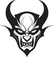 satánico furia agresivo diablo vector emblema malévolo mueca negro diablo s icono diseño