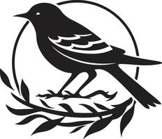 Aviary Builder Black Bird Icon Weaving Wings Vector Nest Emblem