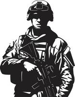 vigilante protector vector hombre del ejército negro icono combate Listo guardián armado soldado emblema en negro