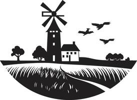 Rural Roots Farmhouse Icon in Black Vector Design Countryside Harvest Agricultural Farmhouse Emblem